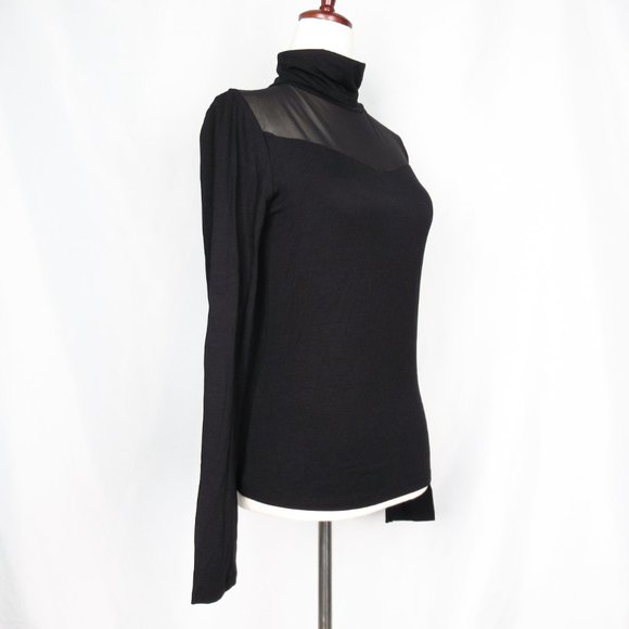 By Anthropologie Sheer Turtleneck Top Black - Small - Picture 2 of 10